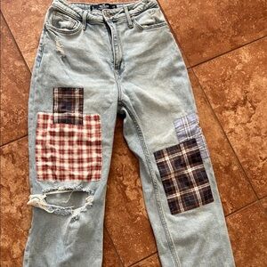 Hollister Light Blue High-Rise patch work Jeans